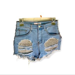 Diamond Studded Patches Shorts